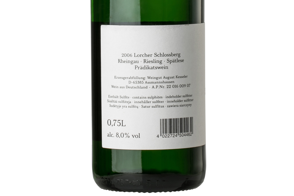 奥凯乐施乐园雷司令晚摘白葡萄酒2006|August Kesseler Lorcher Schlossberg Riesling Spatlese 2006_白葡萄酒_意活网