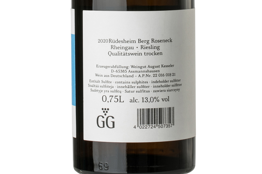 傲客玫瑰园雷司令GG白葡萄酒2020|August Kesseler Rüdesheim Berg Roseneck Riesling GG 2020_白葡萄酒_意活网