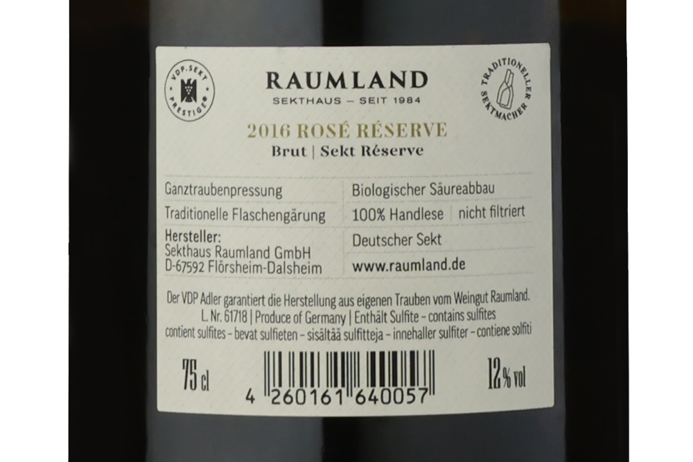 露兰德桃红珍藏起泡葡萄酒2016|Raumland Rosé Sekt Réserve Brut 2016_起泡酒_意活网