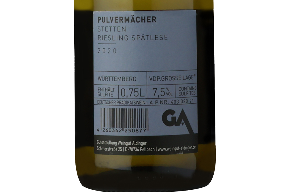 傲杰碎石园雷司令晚摘白葡萄酒2020|Aldinger Stetten Pulvermächer Riesling Spätlese 2020_白葡萄酒_意活网
